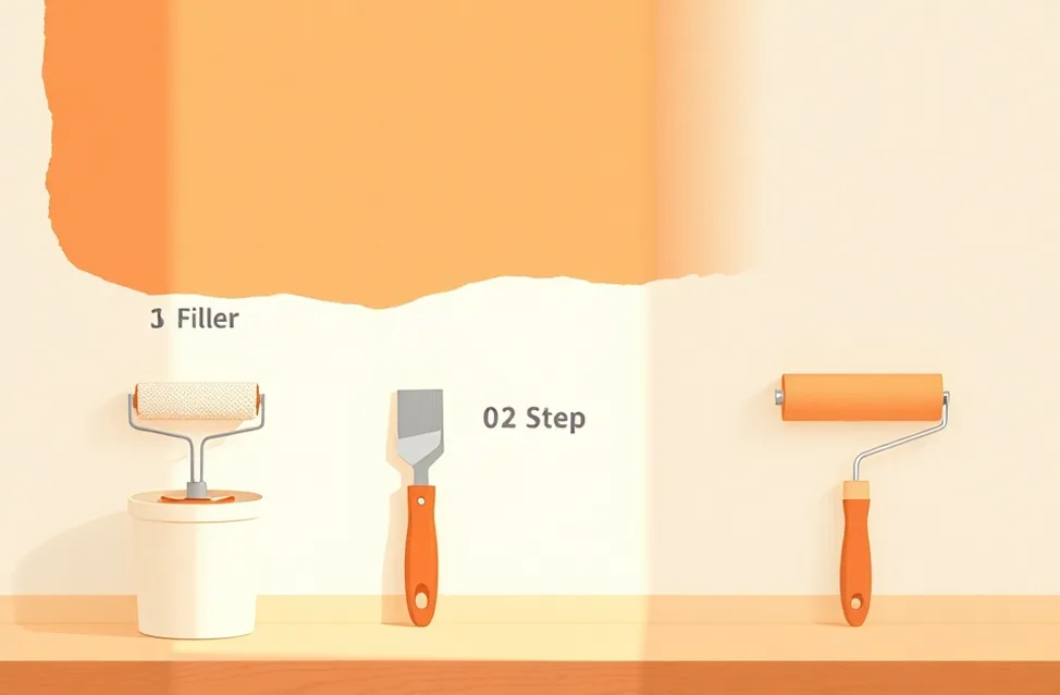 Outils de peinture disposés dans l'ordre des étapes du chantier