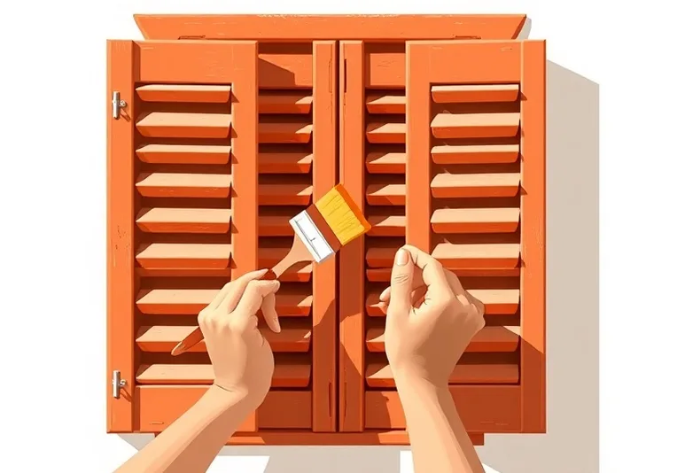 Mise en peinture au pinceau de volets et d'encadrements en bois